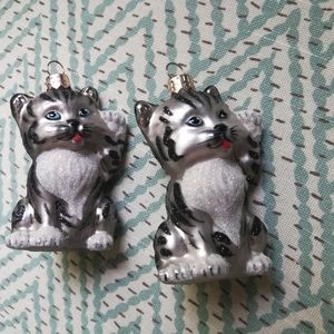 Glass tabby cat ornaments